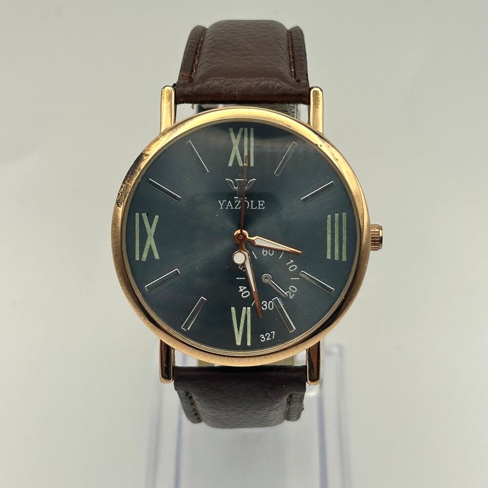 Yazole Roman Numeral Brown Leather Watch Working New Battery